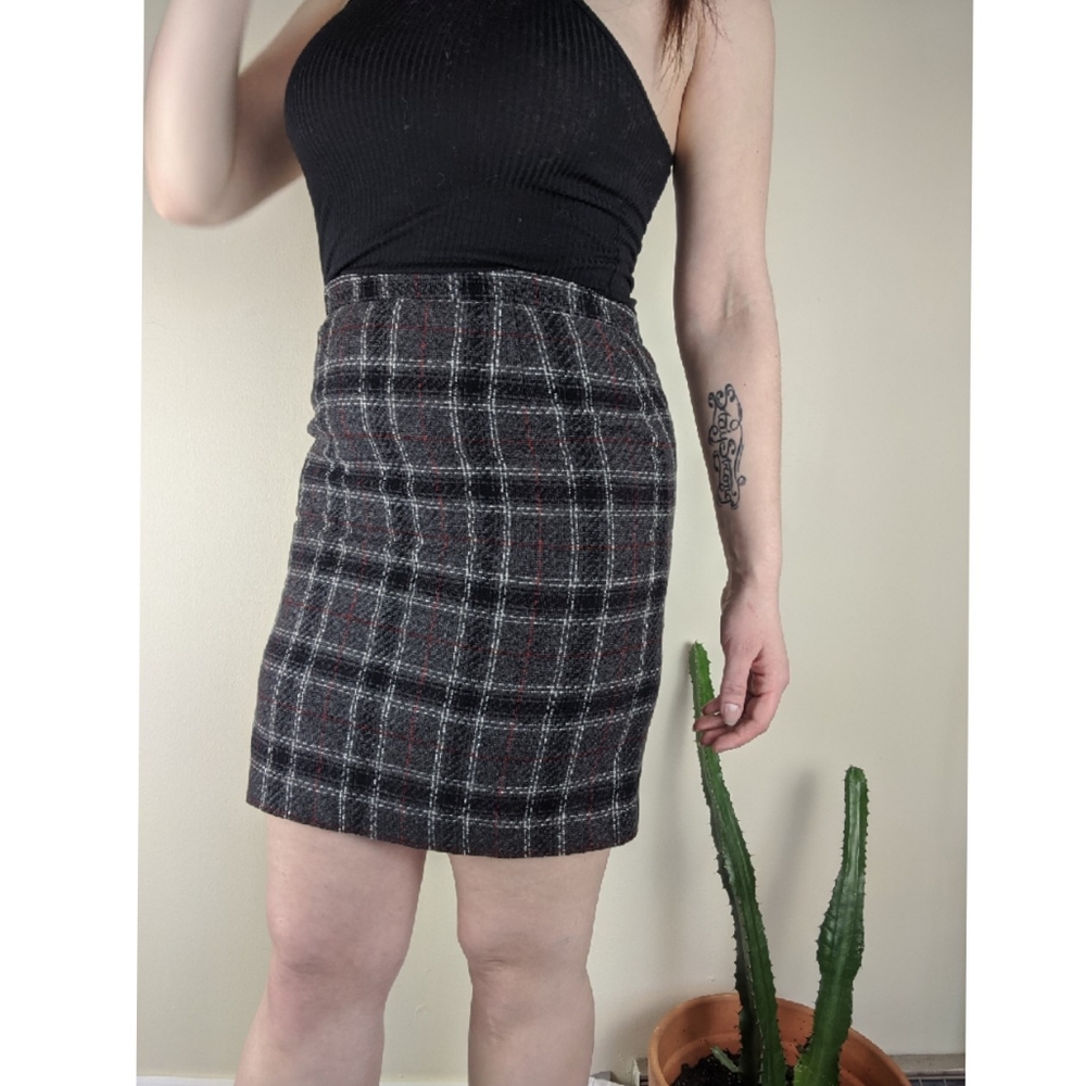 Vintage Plaid Wool Pencil Skirt